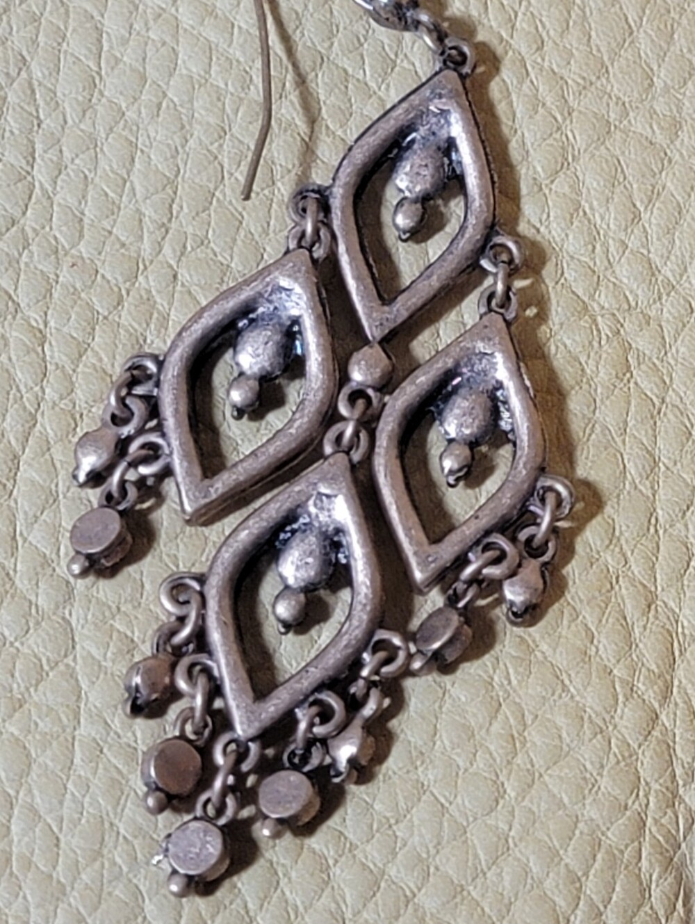 Bohemian Filigree Chandlier Dangle Earrings in Purple Pinkand Iridescent Crystal - Picture 8 of 8